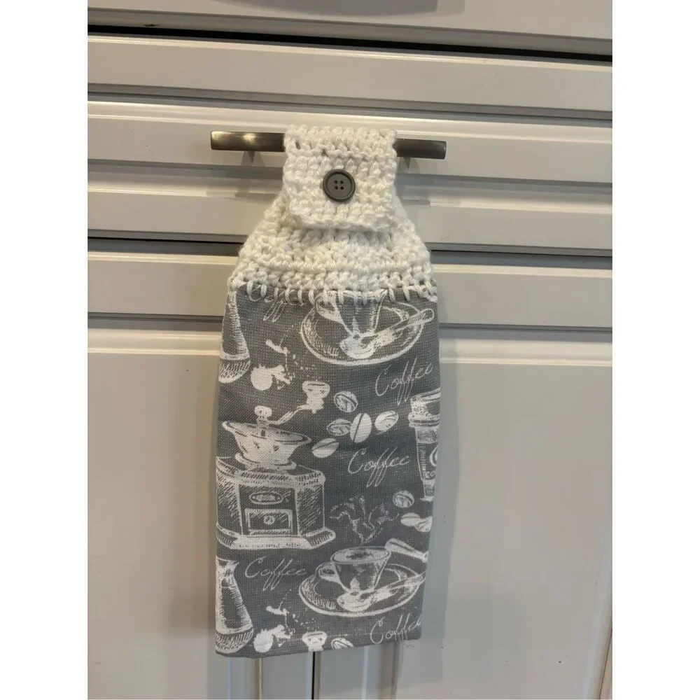 Crochet Top Kitchen Towel-Coffee-blue towel